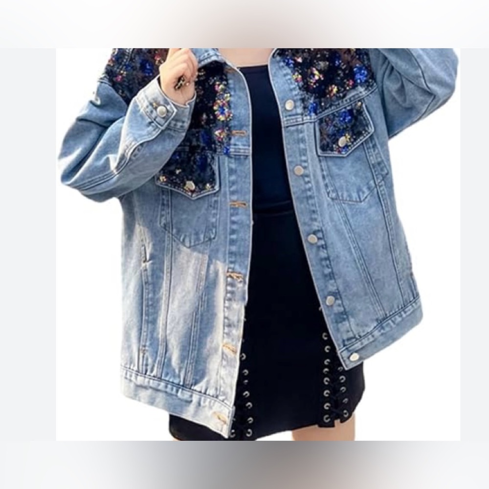 Between Us Blue Denim Distressed Long Sleeve Size